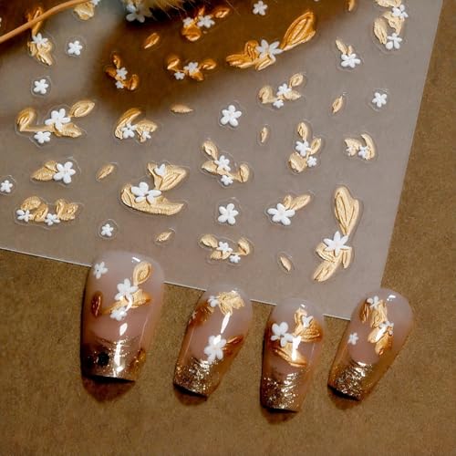 Gold Leaf Nail Decals 5D Embossed Self-Adhesive Nail Art Stickers