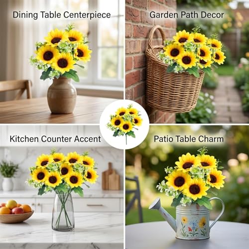 12-Inch Artificial Sunflower Bouquets - Set of 3 Realistic Flowers