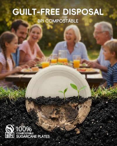 6-Inch Heavy Duty Compostable Sugarcane Plates, 100-Pack