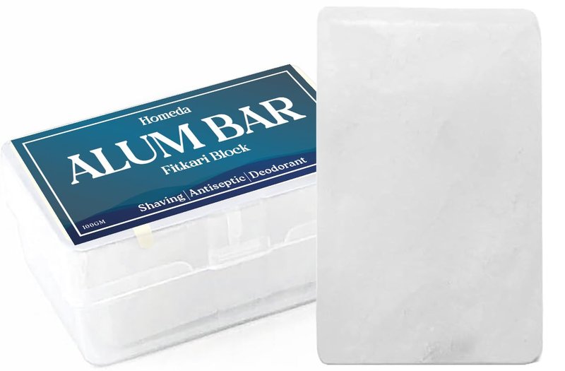 Homeda Alum Block for Shaving, Alum Stone for Face, Piedra De Alumbre Natural Bar for Underarm, Fitkari, Fitkiri, Allum Deodorant for Men and Women - with Storage Case (100g - 1 Piece)