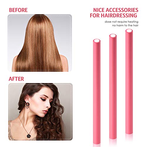 WILLBOND 60 Pcs Flexible Hair Curling Rods No Heat Curlers for Long & Short Hair, Pink 0.3x7 Inches