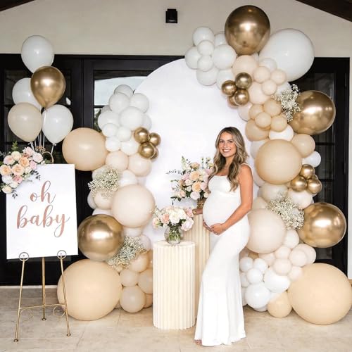 White and Gold Balloon Arch Kit - 144 Pcs for Celebrations