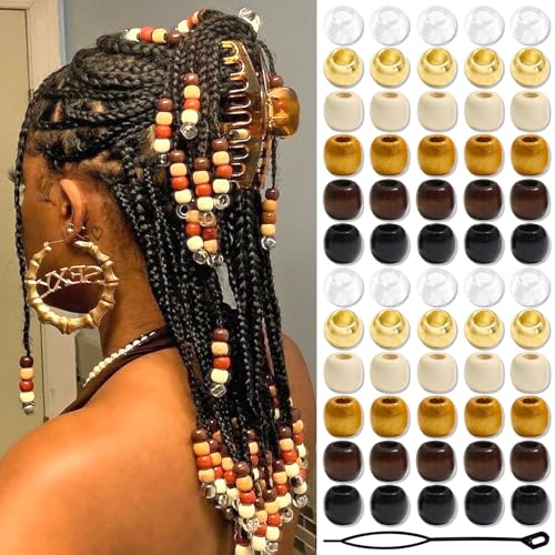 Wooden Hair Beads for Braids & Dreadlocks - 60 Pcs Hair Jewelry Kit