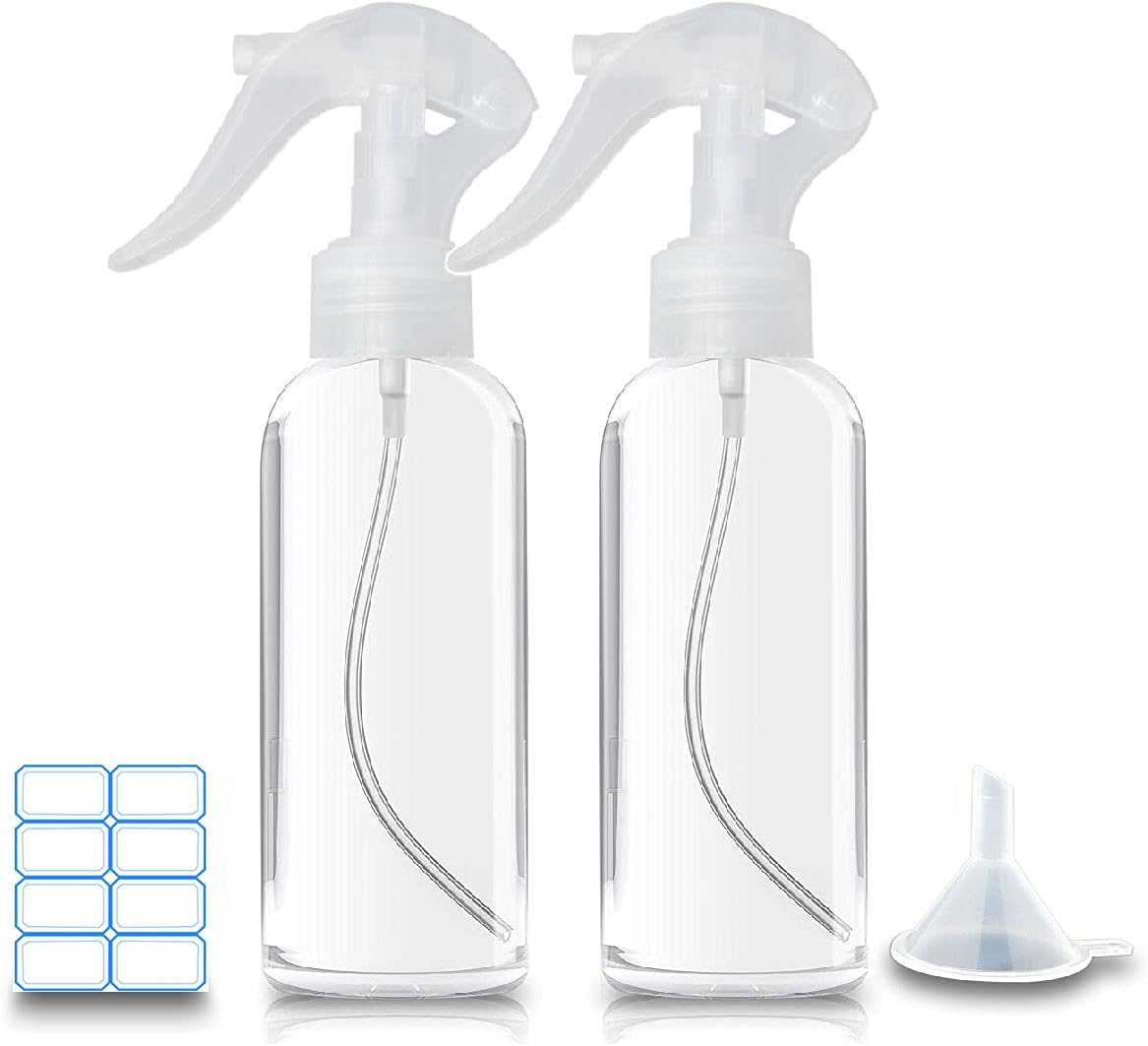 Clear Plastic Spray Bottles - 3.5oz Fine Mist Travel Size | Refillable Mini Liquid Containers (2 Pack)
