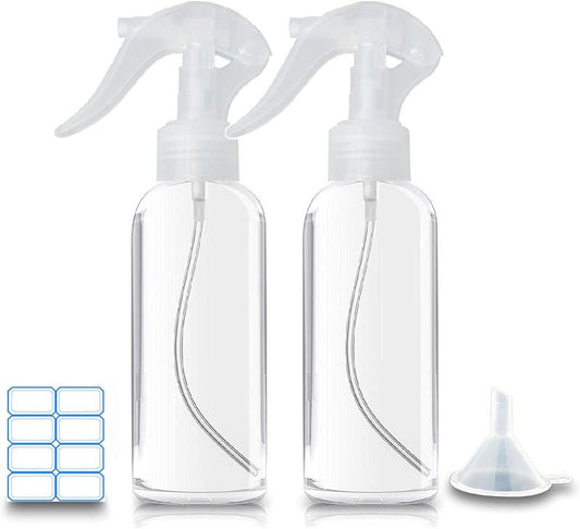 Clear Plastic Spray Bottles - 3.5oz Fine Mist Travel Size | Refillable Mini Liquid Containers (2 Pack)