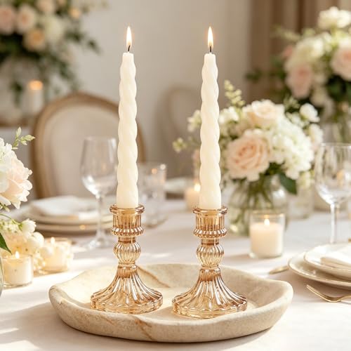 Gold Glass Taper Candlestick Holders - 4" Height, Set of 2