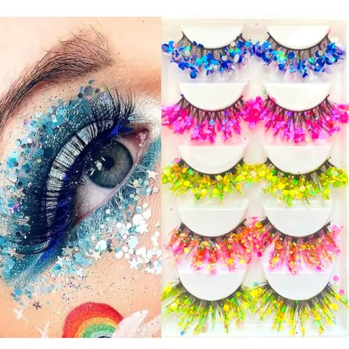 Sunniess Green Sequins Luminous Glitter 3D Dramatic False Eyelashes 25mm for Cosplay Halloween Christmas