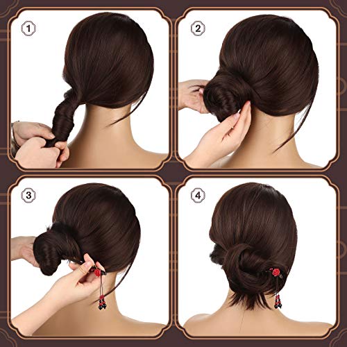 WILLBOND 2-Piece Chinese Wooden Hair Sticks with Flowers