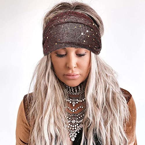 CAKURE Sequin Wide Headband Set - Black, Red & Blue Bling Hair Wraps for Women