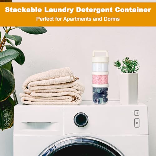 White Portable Laundry Detergent Dispenser with Handle, Large Stackable Storage
