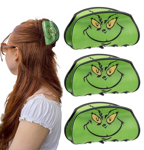 3-Piece Christmas Hair Claw Clips Set - Large Acrylic Holiday Barrettes