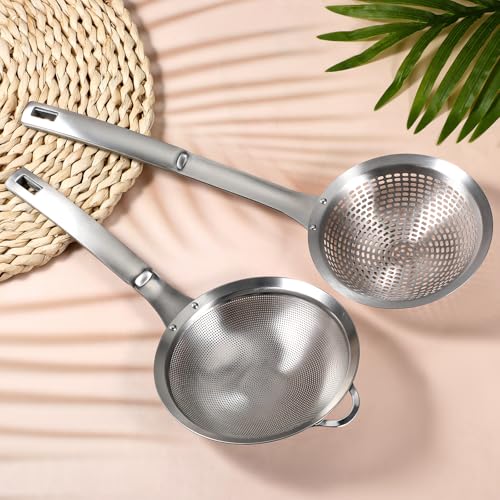 KALIONE Stainless Steel Colander & Fine Mesh Strainer Set