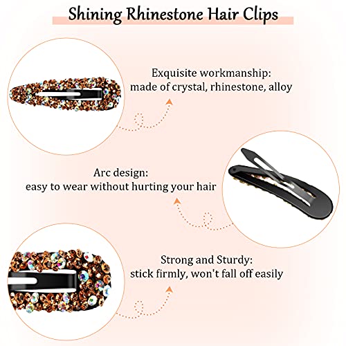 12-Piece Rhinestone Snap Hair Clips, 3.2-Inch Crystal Metal Barrettes
