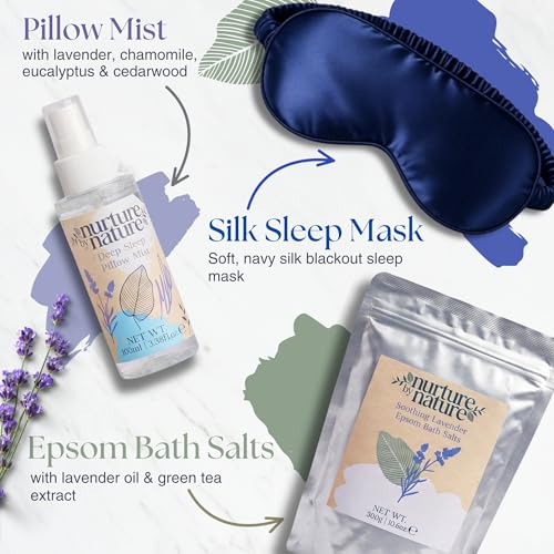 Nurture by Nature New Mom Self Care Gift Set with Body Scrub, Lavender Pillow Spray, Sleep Mask, Body Butter, Shower Gel & Bath Salts - Vegan Friendly - Stocking Stuffer, Baby Shower Gift Basket