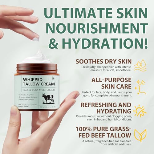 Organic Beef Tallow Face Moisturizer with Raw Honey - 4.2 Oz