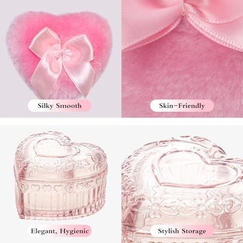 Large Body Powder Puff and Crystal Glass Container Set for Dusting & Shimmer