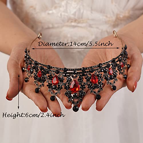 JWICOS Gothic Crystal Crown Tiara for Women Red & Black Baroque Vintage Headpiece