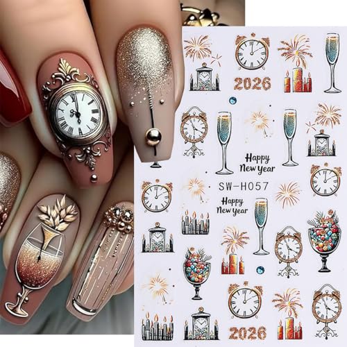WFBBKP Christmas Nail Stickers 24 Sheets - Holiday Gold Glitter Xmas Tree Designs