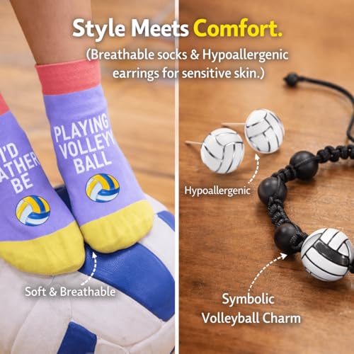 Volleyball Gift Set for Girls: Jewelry, Socks, Makeup Bag & Stickers
