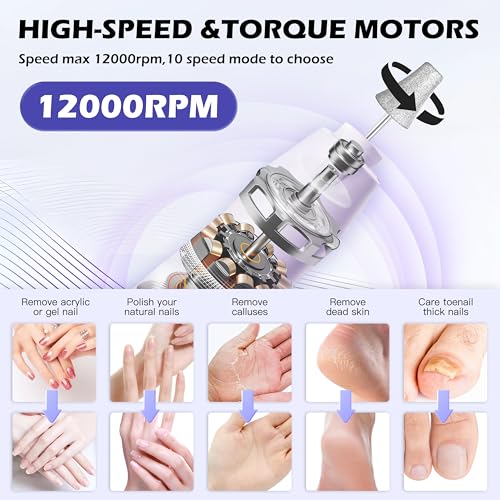 Floranurture Electric Nail Grinder Kit - 10 Speed Cordless Manicure/Pedicure with LED Display