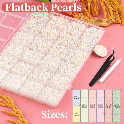 11000Pcs Flatback Pearls Kit with B7000 Glue, Assorted Sizes 2-10mm Beige AB