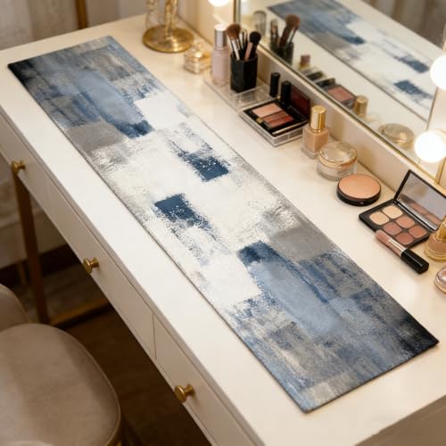 Blue and White Abstract Table Runner - 13x72 Inch Polyester Home Decor