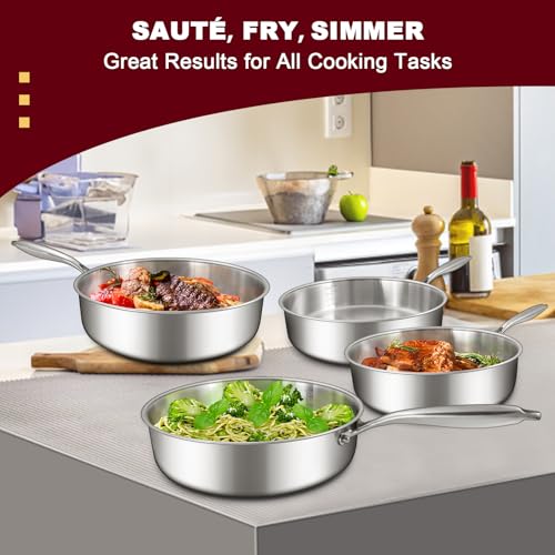 EWFEN 12-Inch Tri-Ply Stainless Steel Frying Pan - Induction Ready
