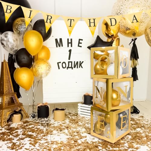 Gold First Birthday Balloon Box Set – 3 Pcs ONE Decorations