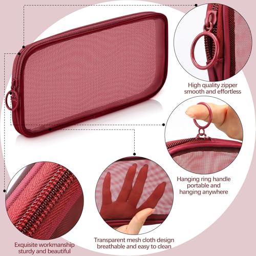 Weewooday Claret Medium Mesh Pouch - 4 Pcs Makeup Organizer