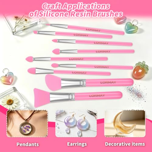 LORMAY 9-Piece Silicone Brush Set for UV Resin Crafting & Makeup