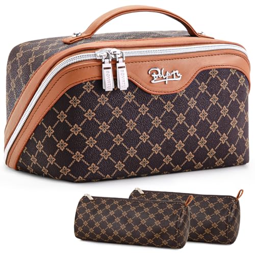 BOYATU Travel Makeup Bag Set - 3-Piece Cosmetic Organizer with Detachable Pouches, Vegan Leather, Large Capacity
