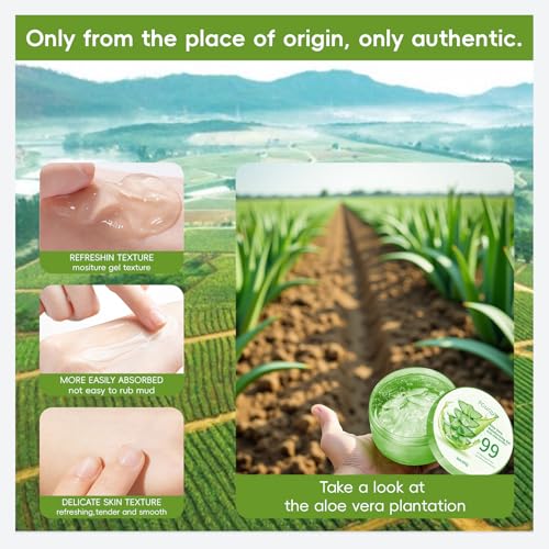 Organic Aloe Vera Gel 99% Pure - Soothing Skin Care for Sunburn Relief, 7.05oz