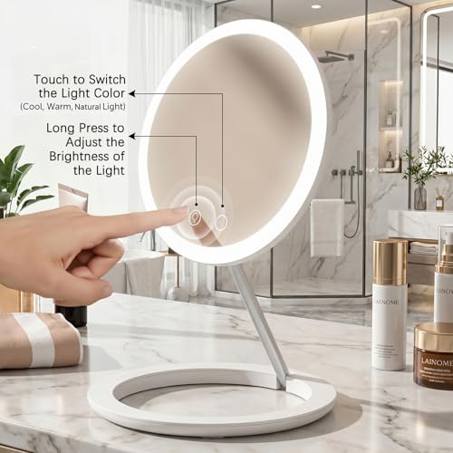 Vanpaga Rechargeable Travel Makeup Mirror with Lights, Adjustable Brightness & 3 Color Modes