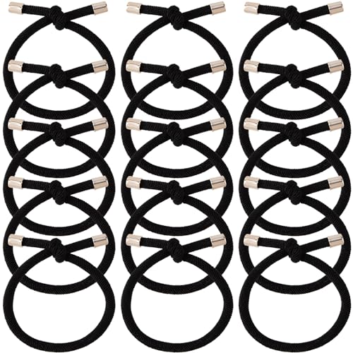 KIKOOD 15pcs Black Elastic Hair Ties for Women & Girls, Ponytail Holders, Knot Ribbon Stretch Bands