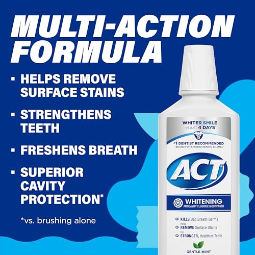 ACT Whitening Anticavity Fluoride Mouthwash - Gentle Mint, 16.9 Fl Oz (Pack of 1)