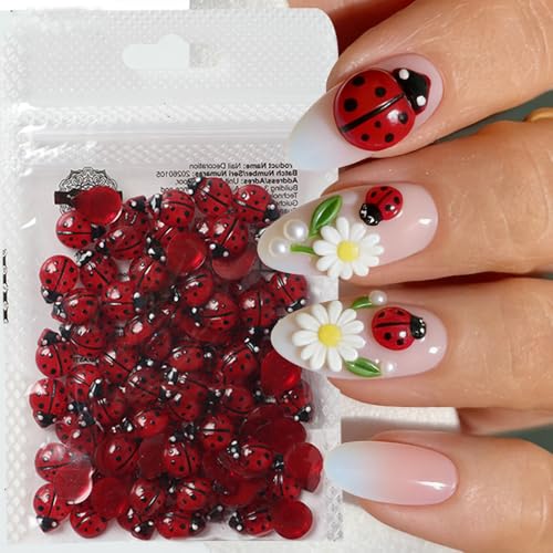 100Pcs 3D Ladybug Nail Charms for DIY Nail Art Decoration