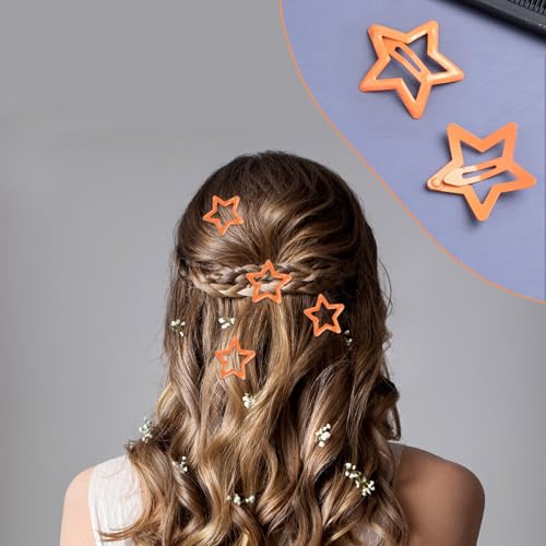 20 Pack Orange Star Hair Clips for Women | Cute Metal Barrettes