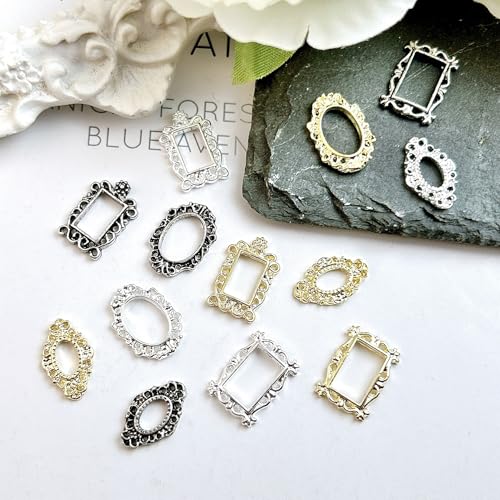 100Pcs Retro Alloy Frame Nail Charms for DIY Nail Art