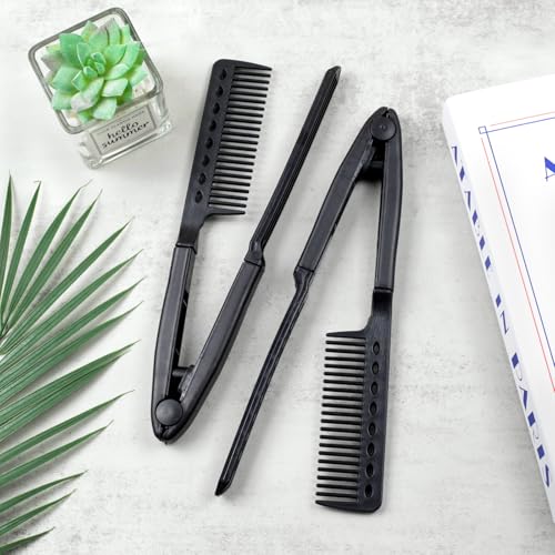 Ceemiaa Hair Straightening Comb 2-Pack — Heat-Safe, Tangle-Free V-Style Tool for Flat Irons & Wands