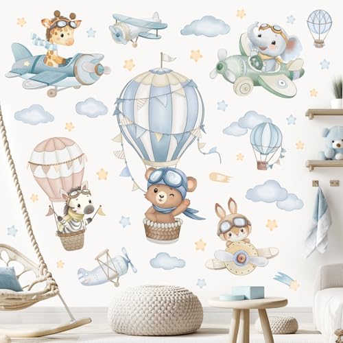 Wondever Hot Air Balloon Animals Wall Decals - Peel & Stick Kids Room Decor