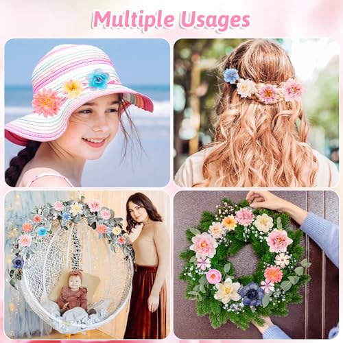 Pink Flower Hair Clips Pack of 26 for Women & Girls - Boho & Beach Style