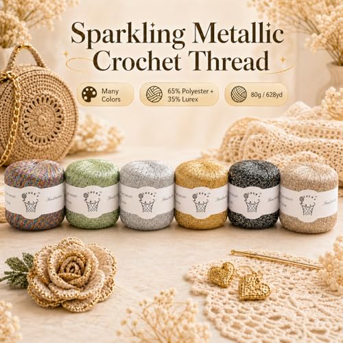 80g Sparkle Silver Metallic Crochet Yarn for Knitting & Crafts