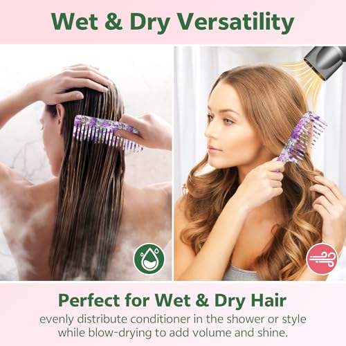 GABraden 2PCS Wide Tooth Comb Set Purple Lavender – Detangling Hair Combs for Wet & Dry Hair
