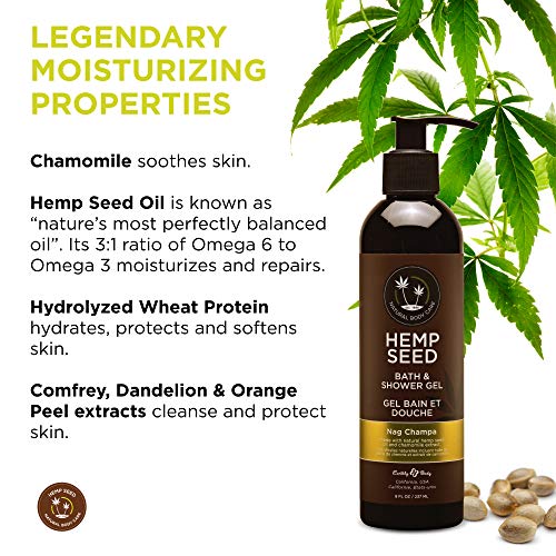 Earthly Body Hemp Seed Bath & Shower Gel Nag Champa - Moisturizing 8 oz