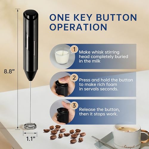 YSSOA Electric Milk Frother with Stainless Steel Stand - Battery Operated Whisk for Coffee, Latte, Matcha, Hot Chocolate