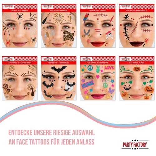 Party Factory Bat Face Glitter Tattoo Set for Halloween & Carnival, Kids & Adults, Bats Variation