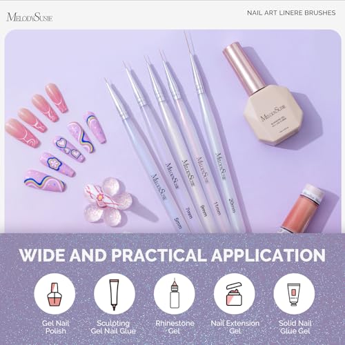 Aurora Macaron MelodySusie 5 Pcs Nail Art Liner Brushes 5/7/9/11/20mm