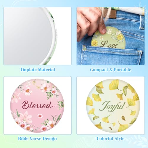 36 Pcs Floral Pocket Mirrors Bulk - Inspirational Scripture Compact Mirrors