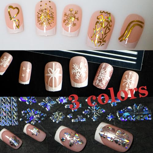 Christmas Snowflake Nail Stickers - 36 Sheets 3D Silver Gold Winter Decor