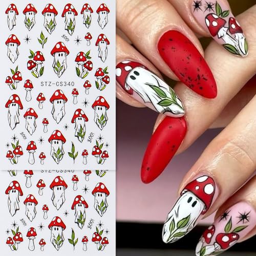 GCSQW Ghost Mushroom 6 Sheets Halloween Nail Stickers – 3D Skull, Butterfly & Rose Nail Decals